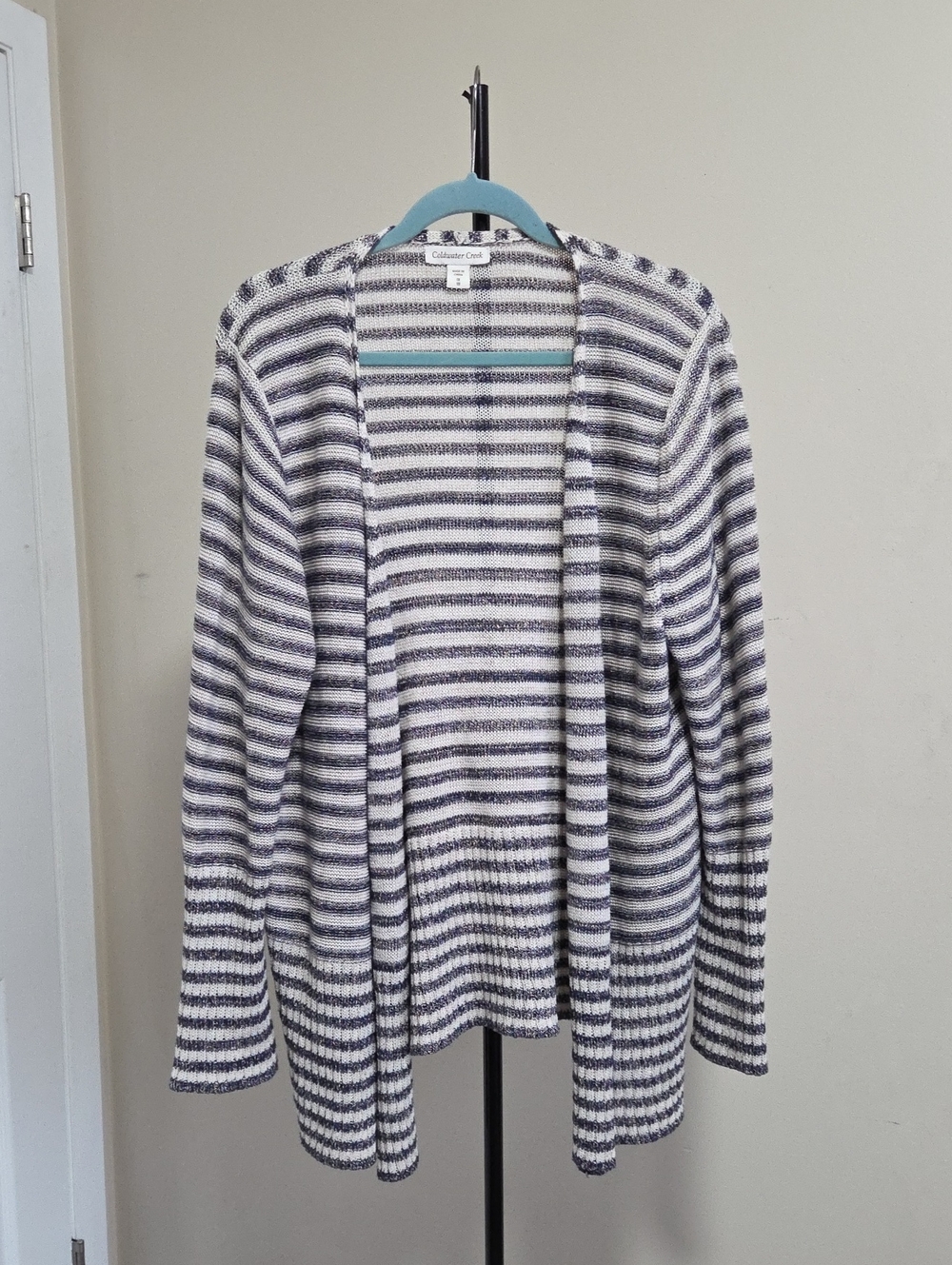 Coldwater Creek Gray & White Striped Open Cardigan